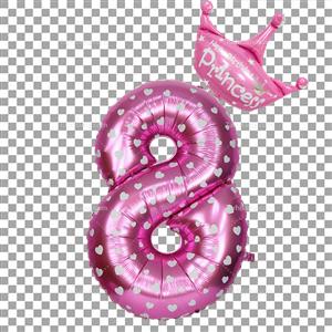 تصویر دور بری شده عدد هشت بادکنکی با رنگ صورتی تاج دار